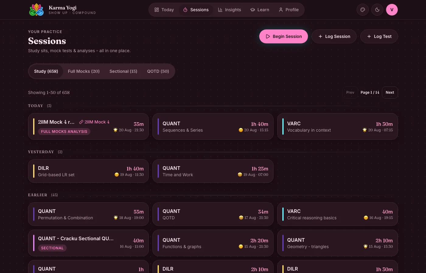 Sessions, dark mode