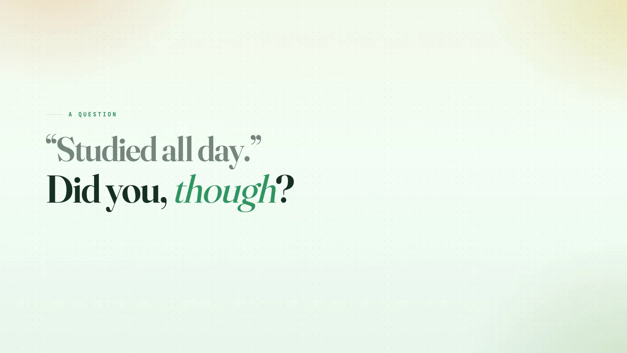 “Studied all day.” Did you, though?